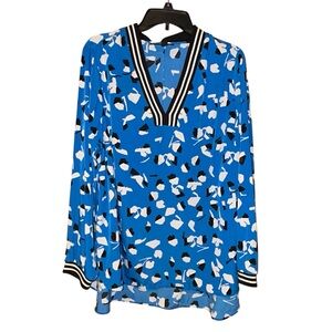 Alfani Blue Floral V Neck Blouse Tunic Long Sleeve‎ Plus Size 2X